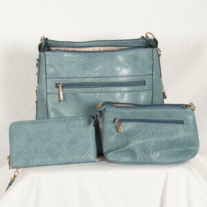 YZAOLL 3pc Handbag Set Teal Purse Wallet Clutch Crossbody